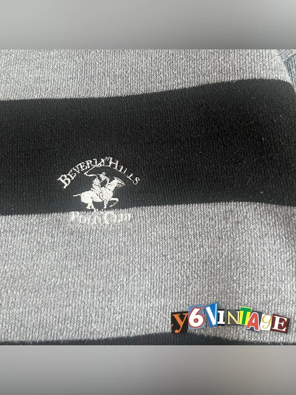 Large Beverly Hills Polo Club Black and Gray Striped Half-Zip Sweater